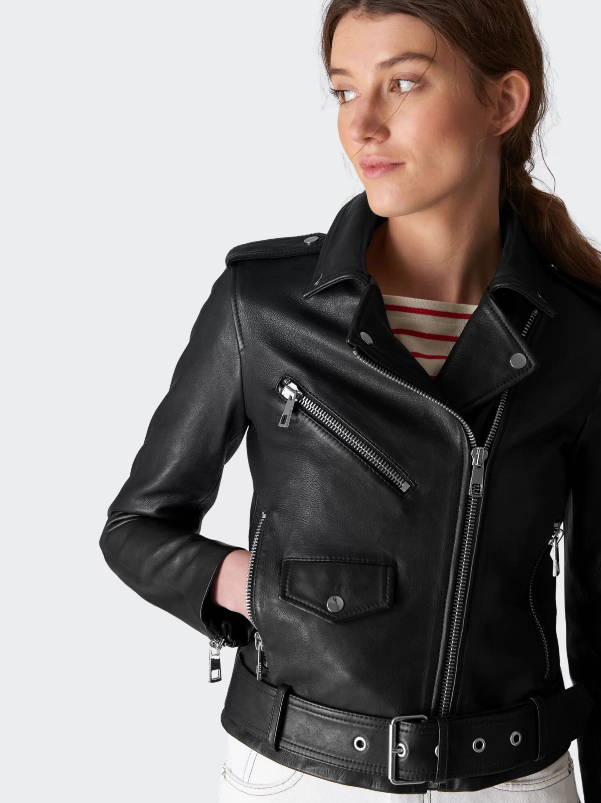 Women Black Double Rider Leather - Leather moto