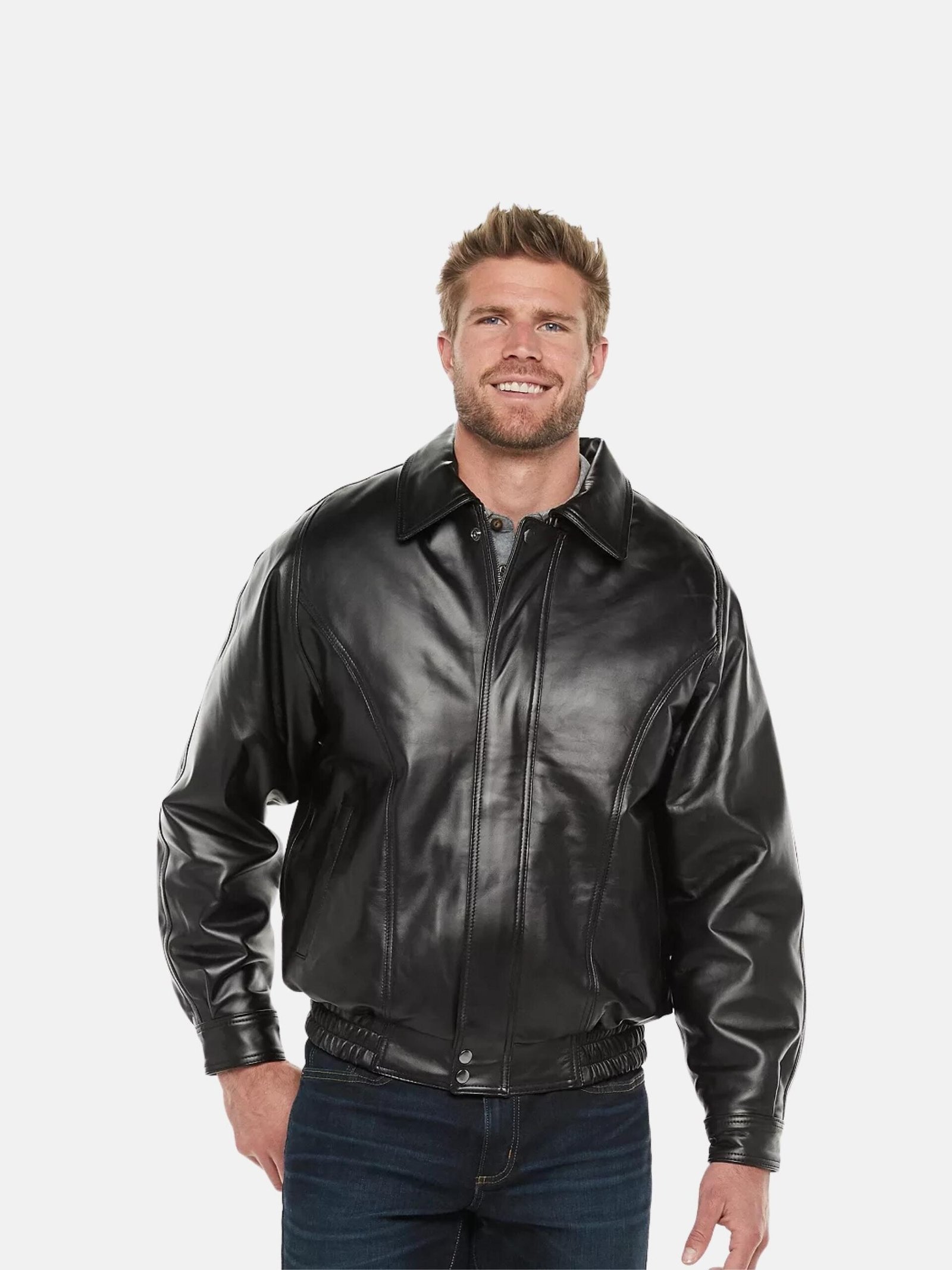 Shirt Style Leather Bomber Jacket
