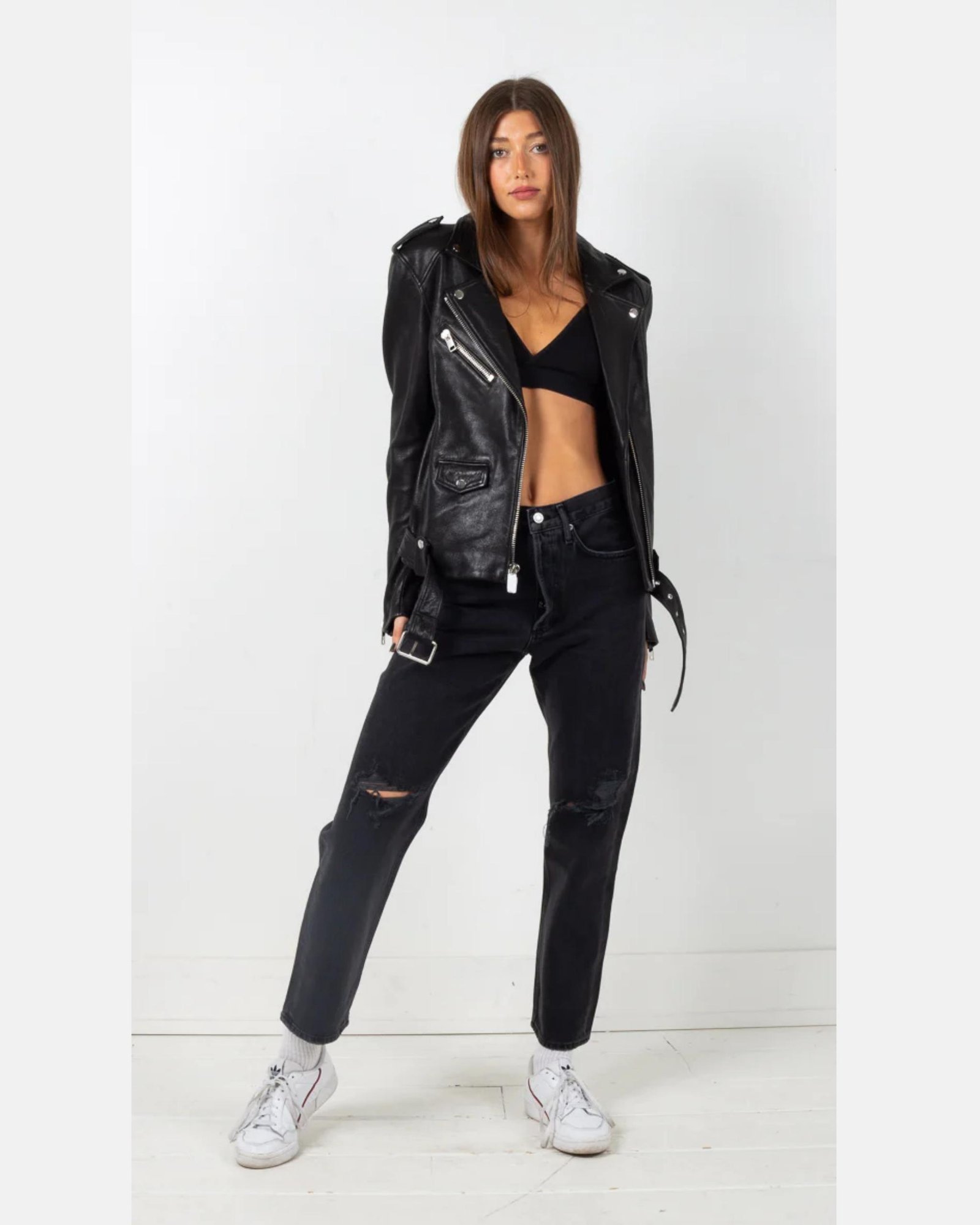 Women’s Black Biker Leather Jacket 2