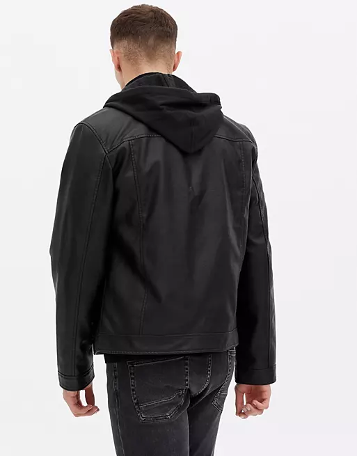 John Black Hooded Biker Jacket 1