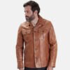 Brown Worm Trucker Leather Jacket