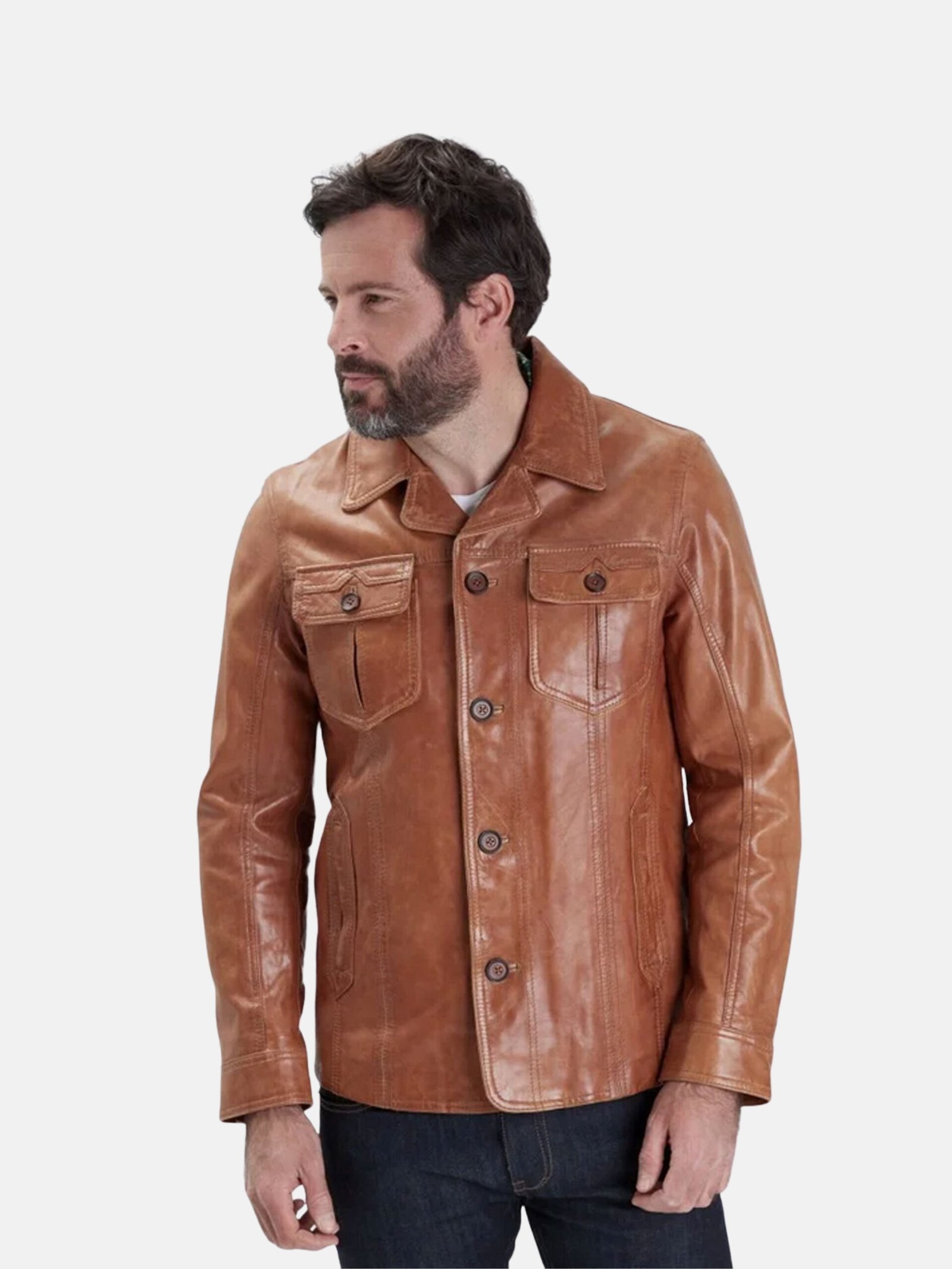 Brown Worm Trucker Leather Jacket