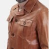 Brown Worm Trucker Leather Jacket 2