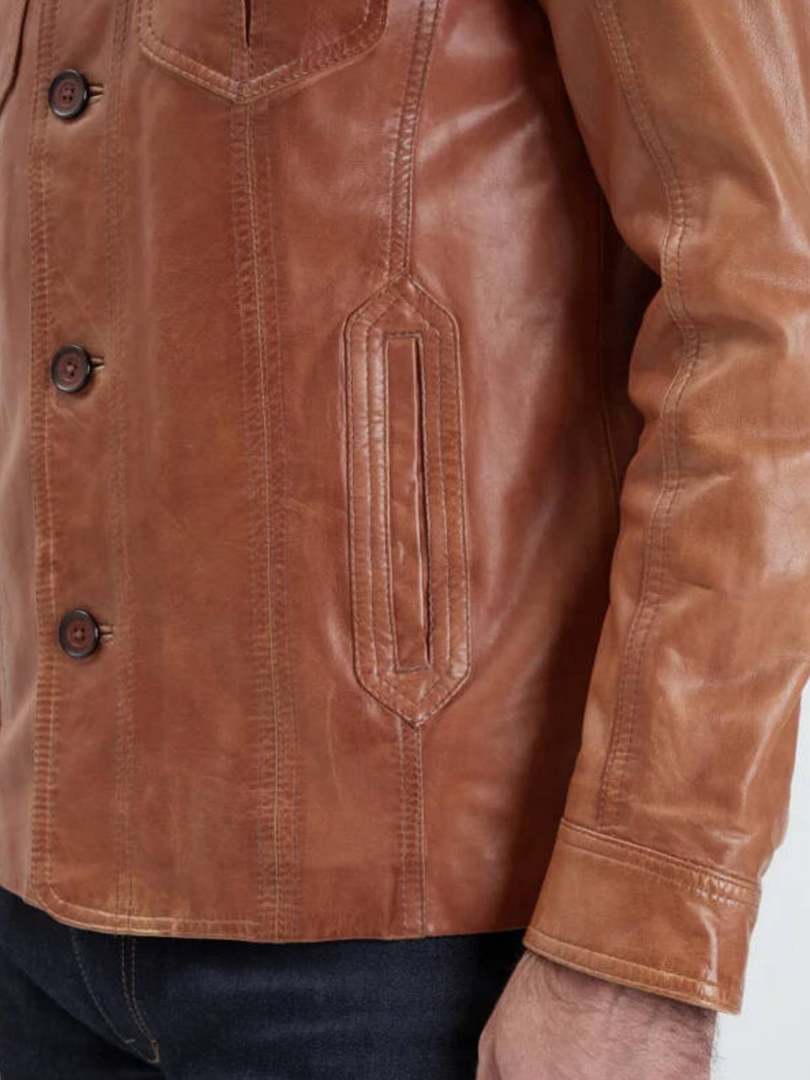Brown Worm Trucker Leather Jacket 1