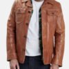 Brown Worm Trucker Leather Jacket 4