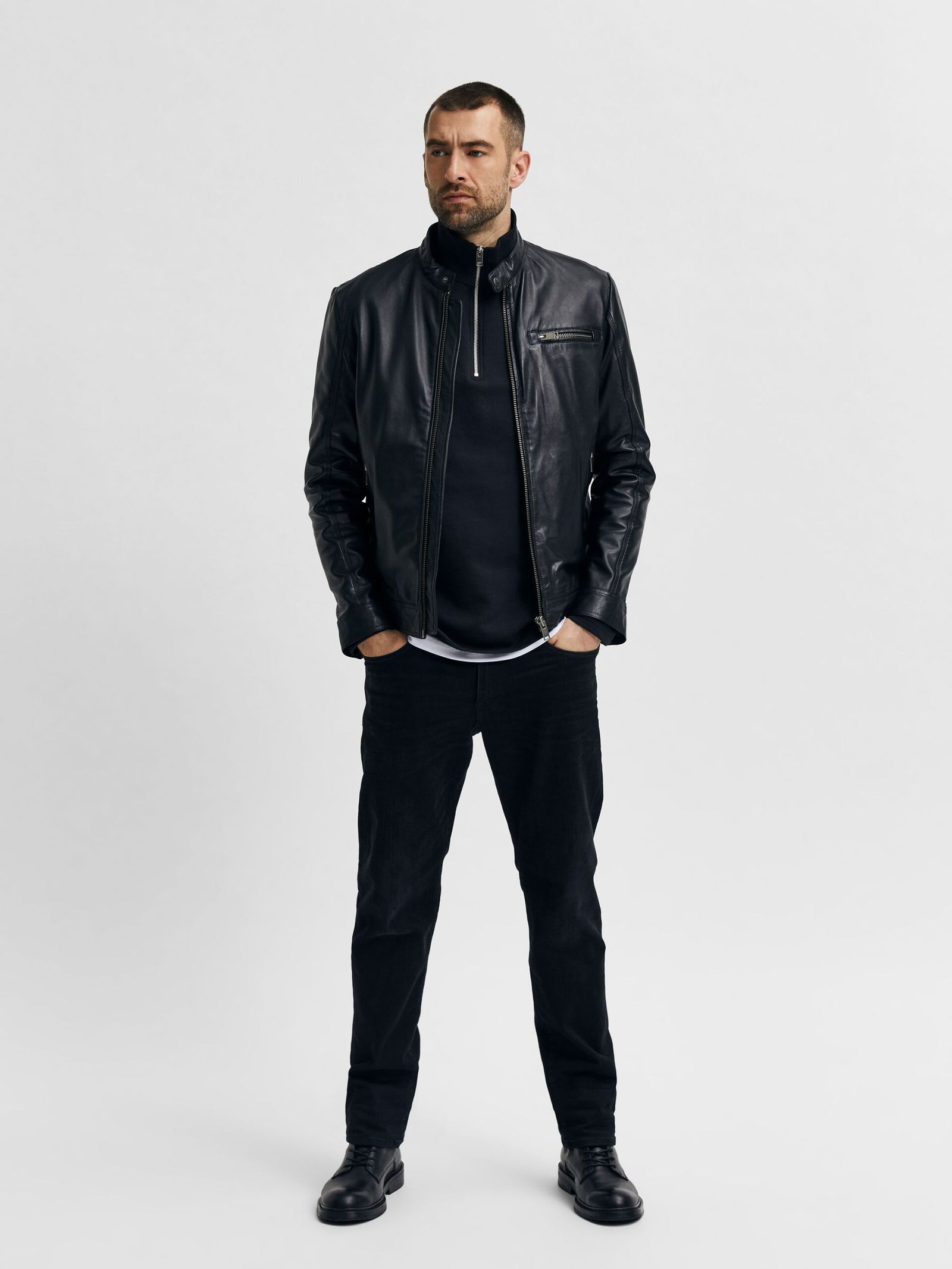 Cafe Racer Black Leather Jacket - Leather Moto