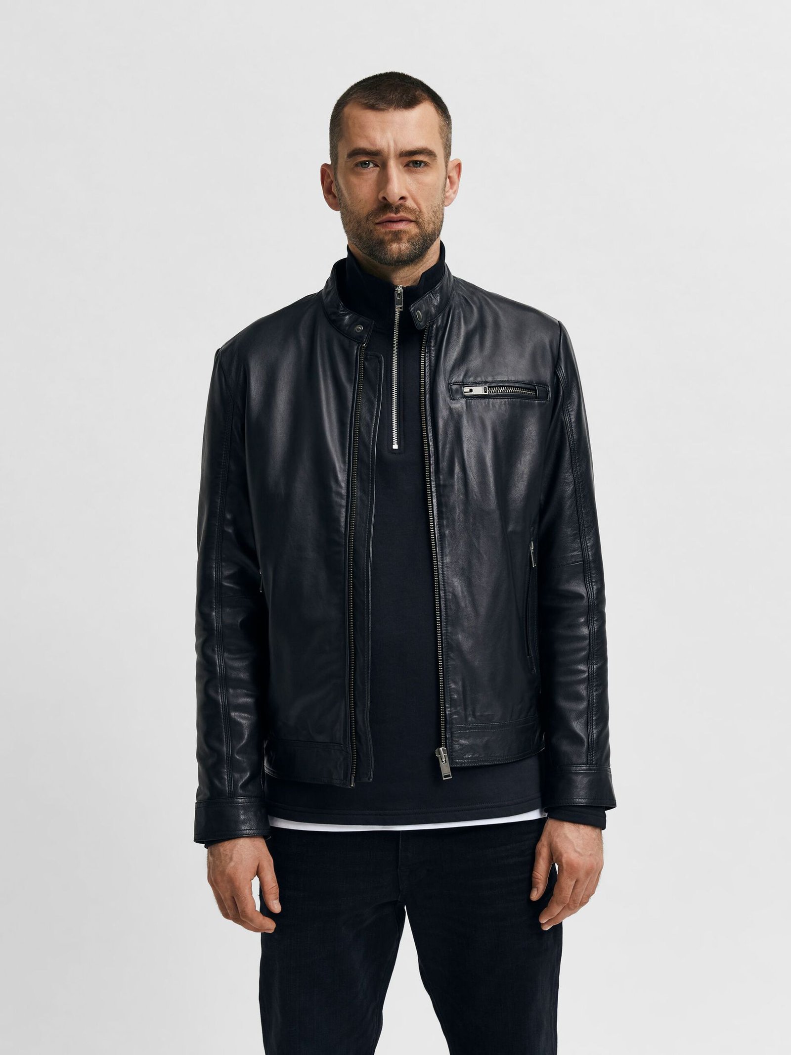 Cafe Racer Black Leather Jacket - Leather Moto