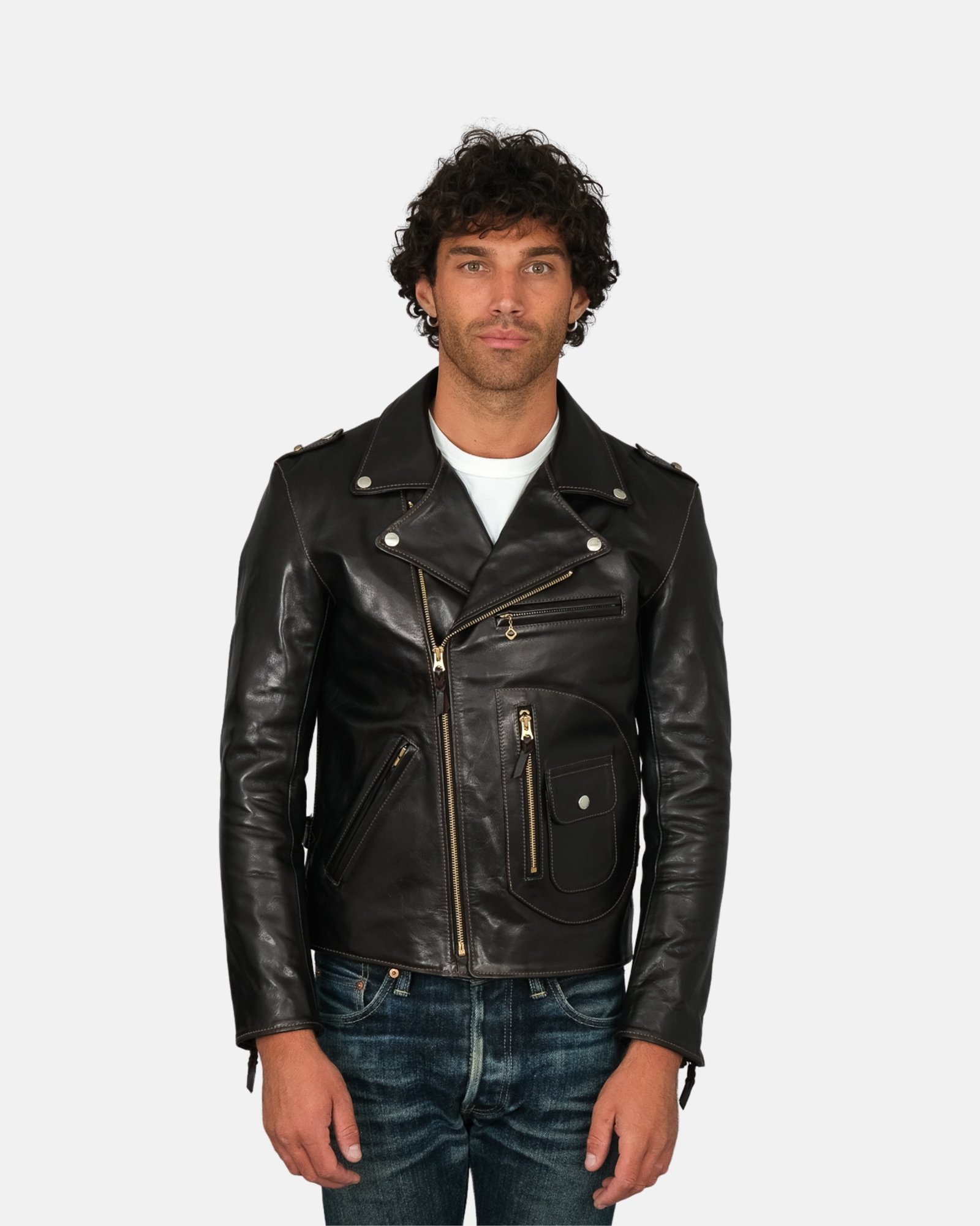 Mens Double Rider Glodline Leather Jacket - Leather Moto