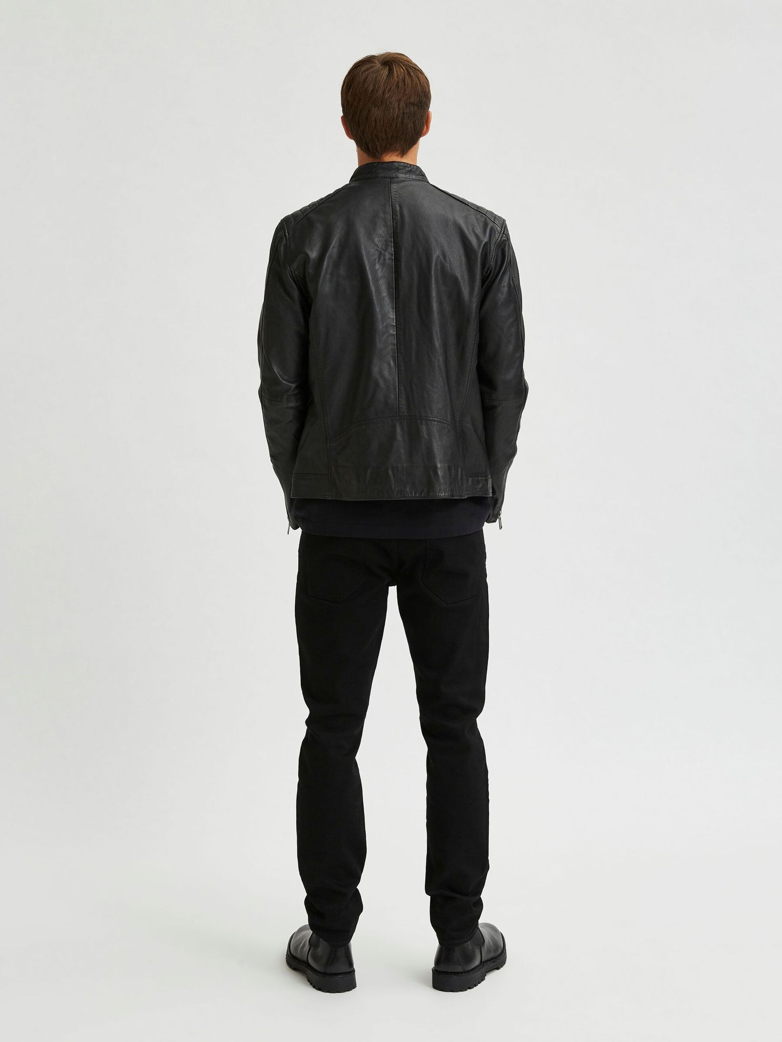Men's Black Cafe Racer Biker Leather Jacket - Leather Moto