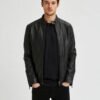 Men's Black Cafe Racer Biker Leather Jacket - Leather Moto