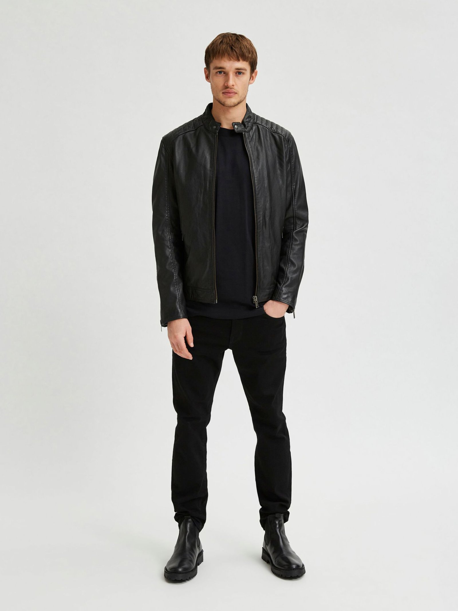 Men's Black Cafe Racer Biker Leather Jacket - Leather Moto