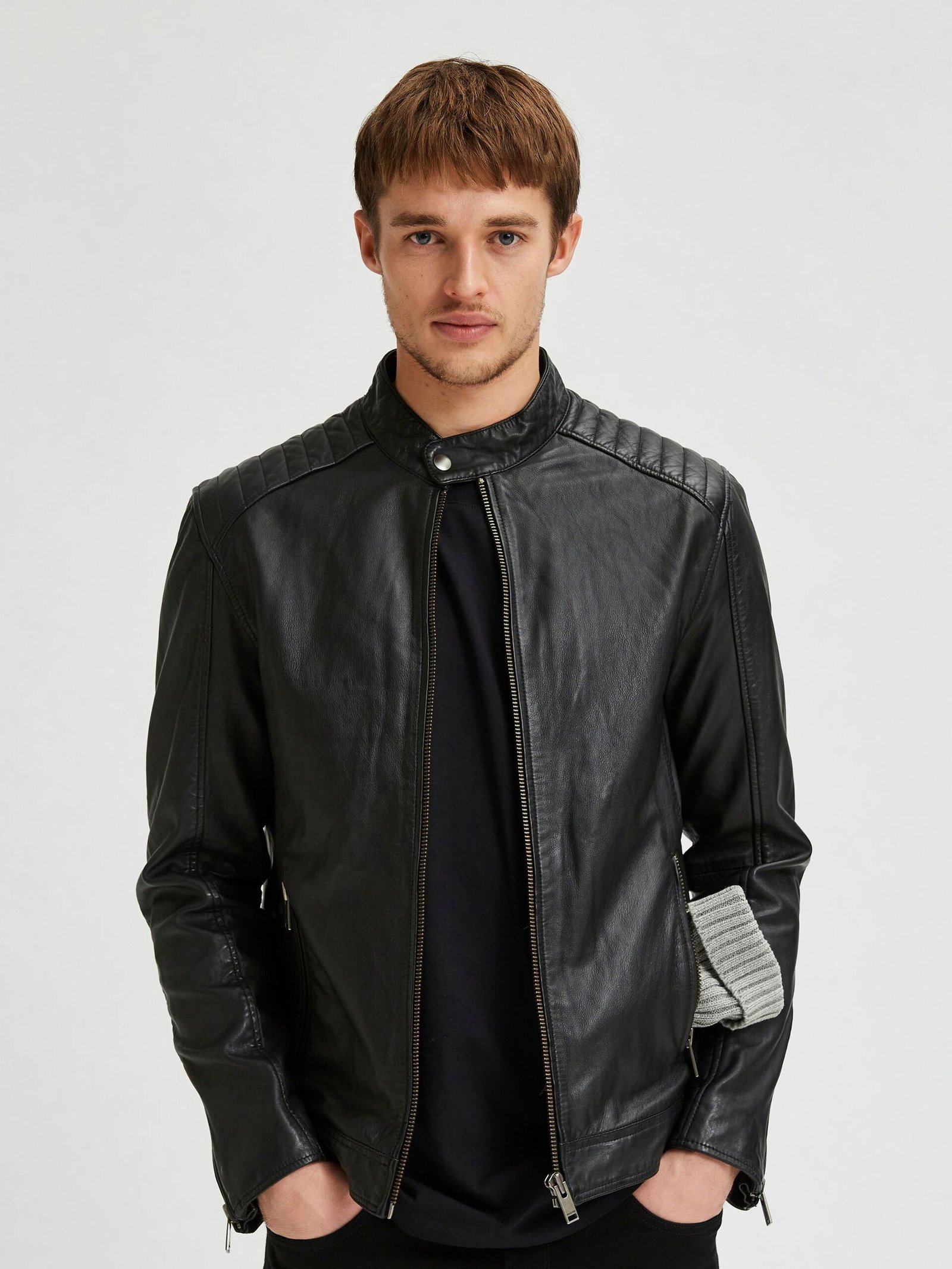 Men's Black Cafe Racer Biker Leather Jacket - Leather Moto