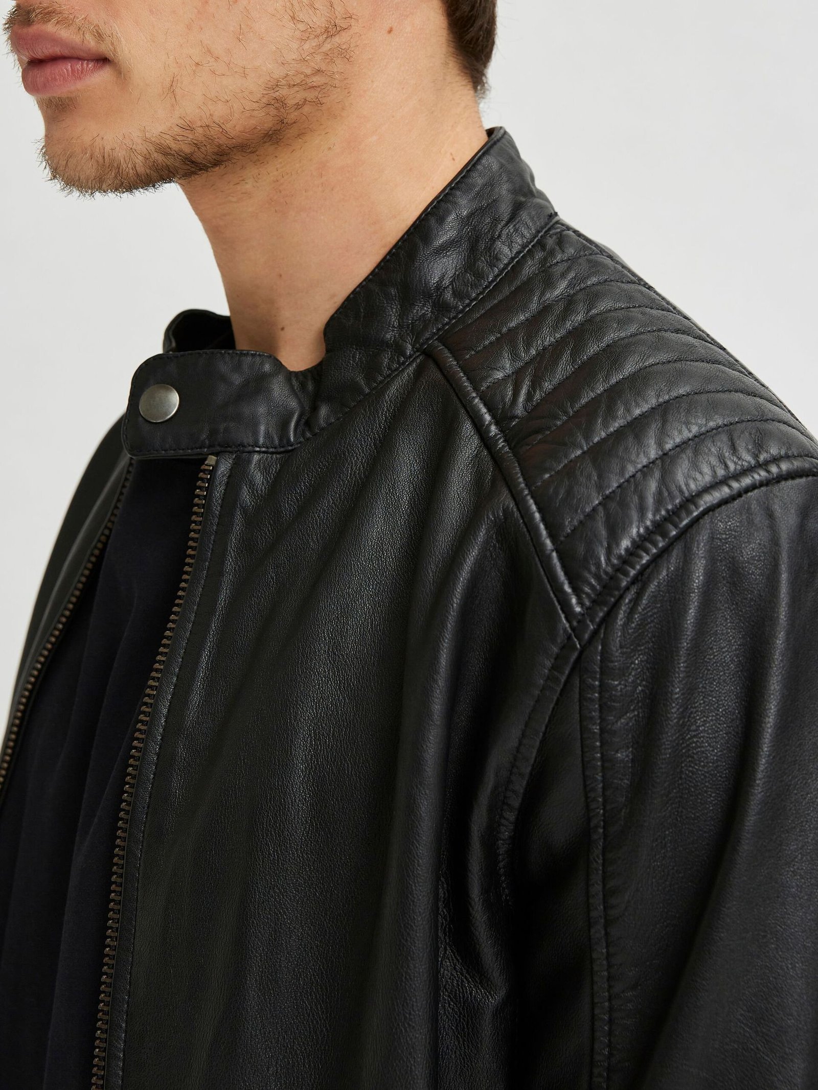 Men's Black Cafe Racer Biker Leather Jacket - Leather Moto