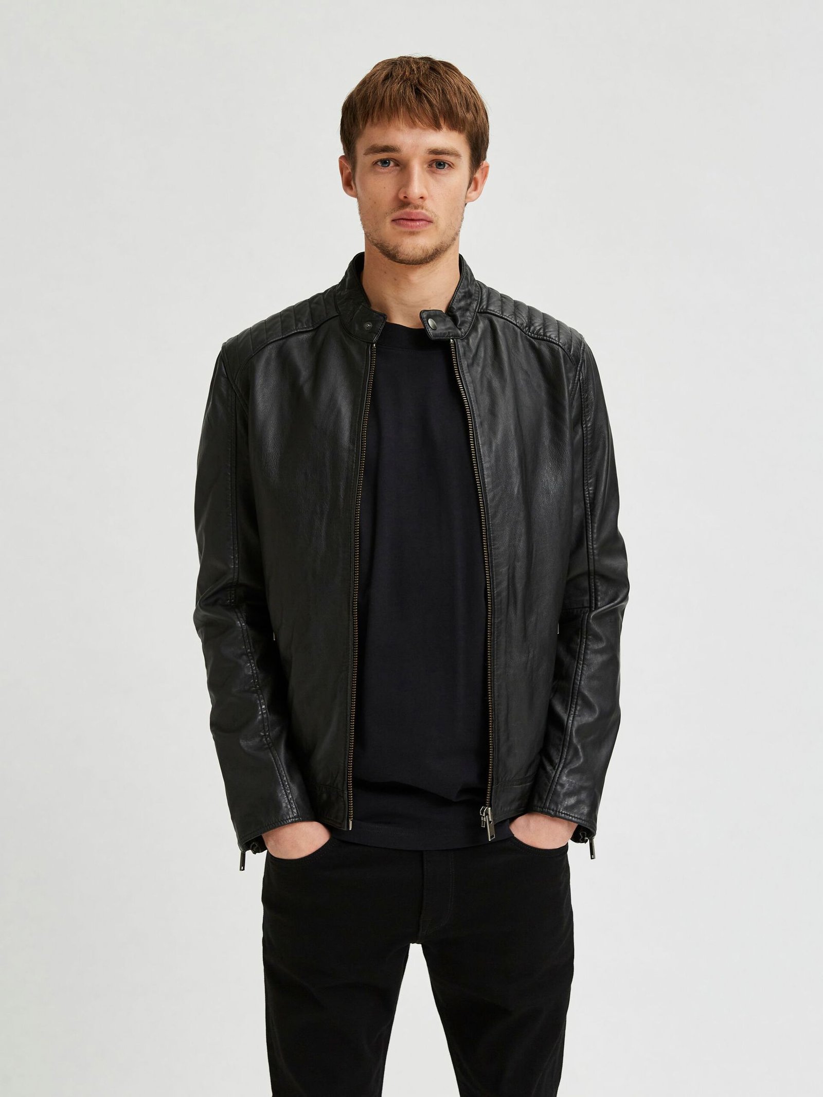 Men's Black Cafe Racer Biker Leather Jacket - Leather Moto