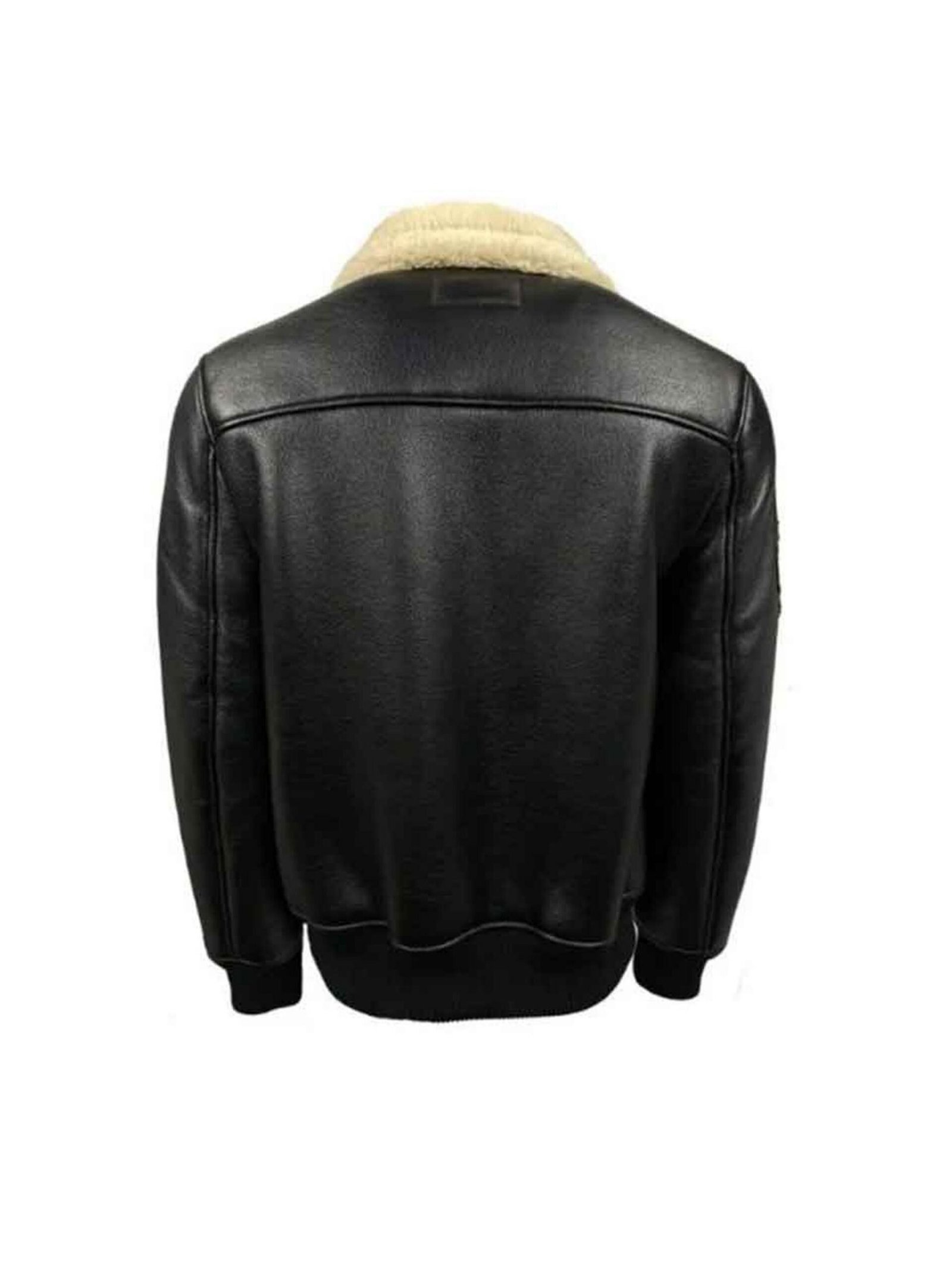 Mens Top Gun Shearling Black Leather Jacket