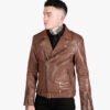 Brown Men Double Rider Leather Jacket