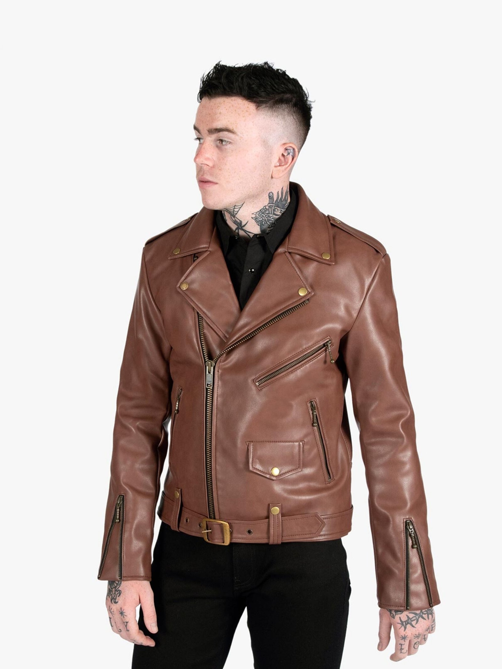 Brown Men Double Rider Leather Jacket