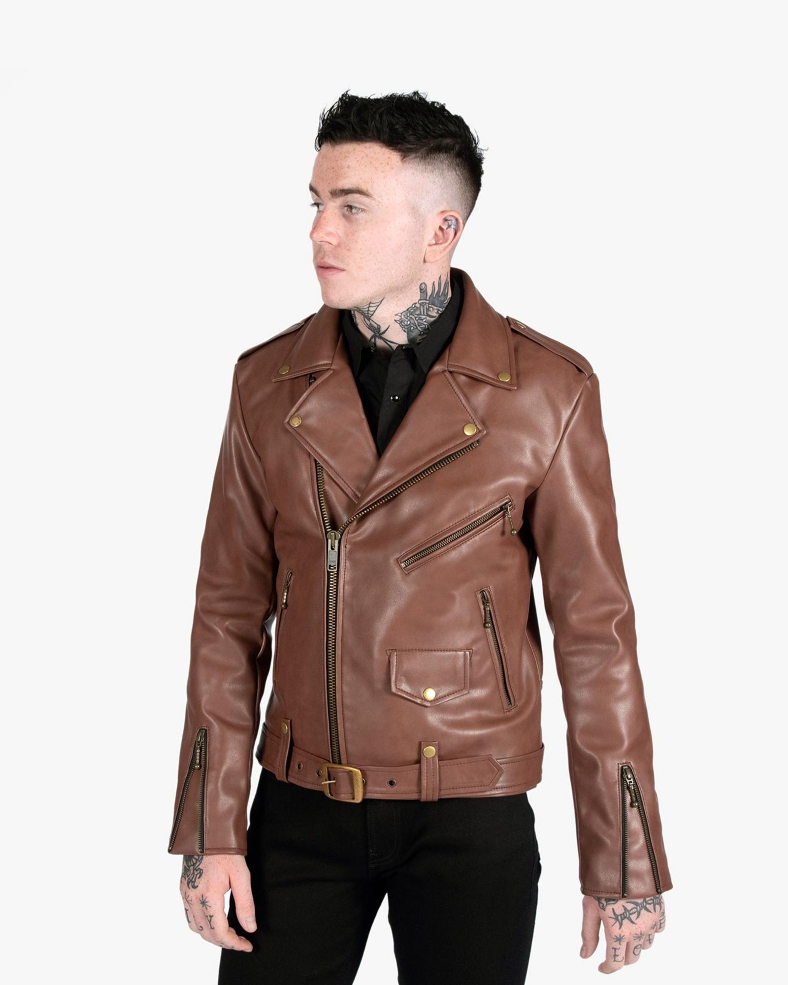 Brown Men Double Rider Leather Jacket