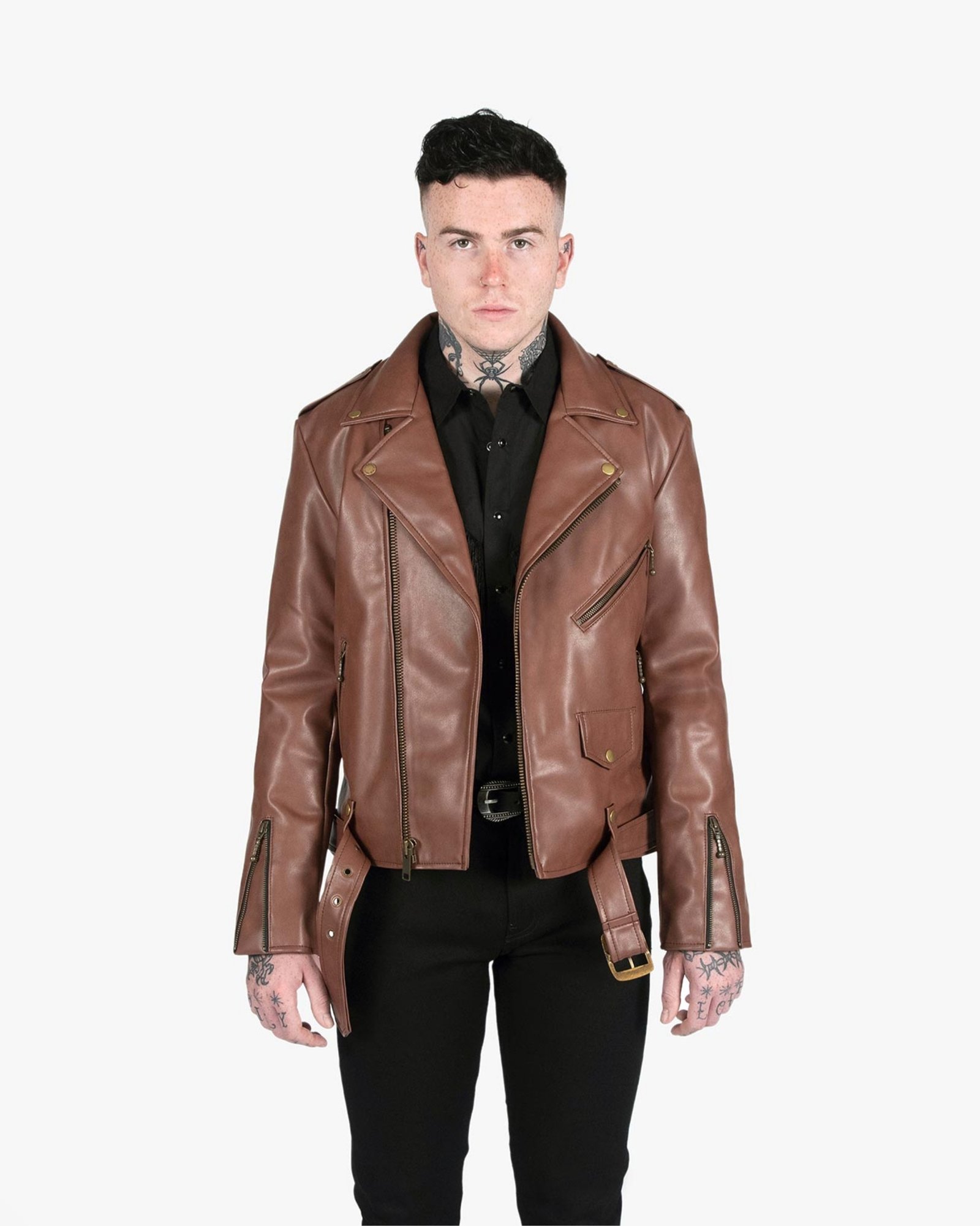 Brown Men Double Rider Leather Jacket 4