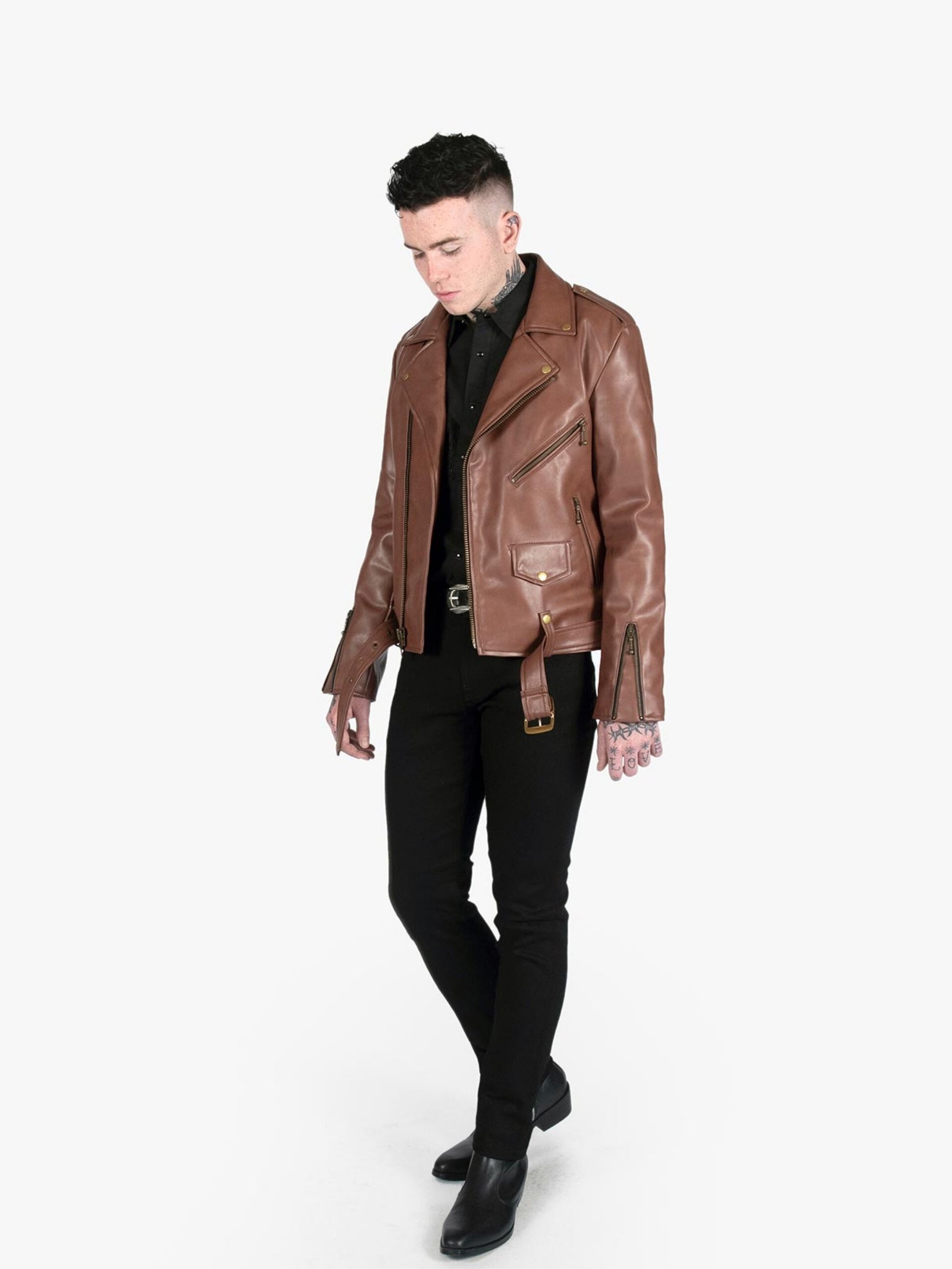 Brown Men Double Rider Leather Jacket 1