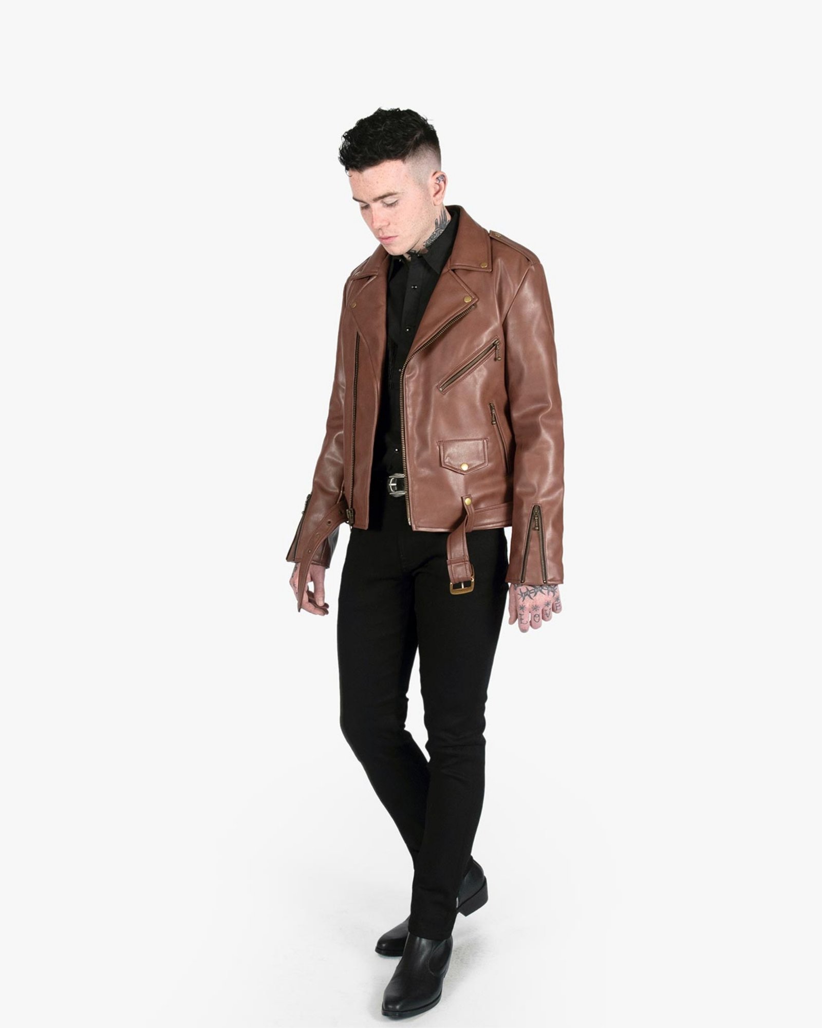 Brown Men Double Rider Leather Jacket 1