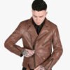 Brown Men Double Rider Leather Jacket 2