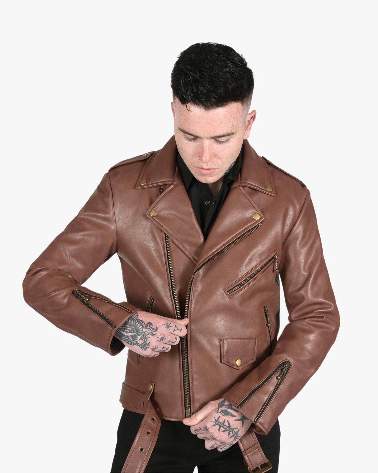 Brown Men Double Rider Leather Jacket 2