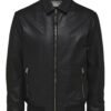 Shirt Collar Leather Racer Jacket - Leather Moto