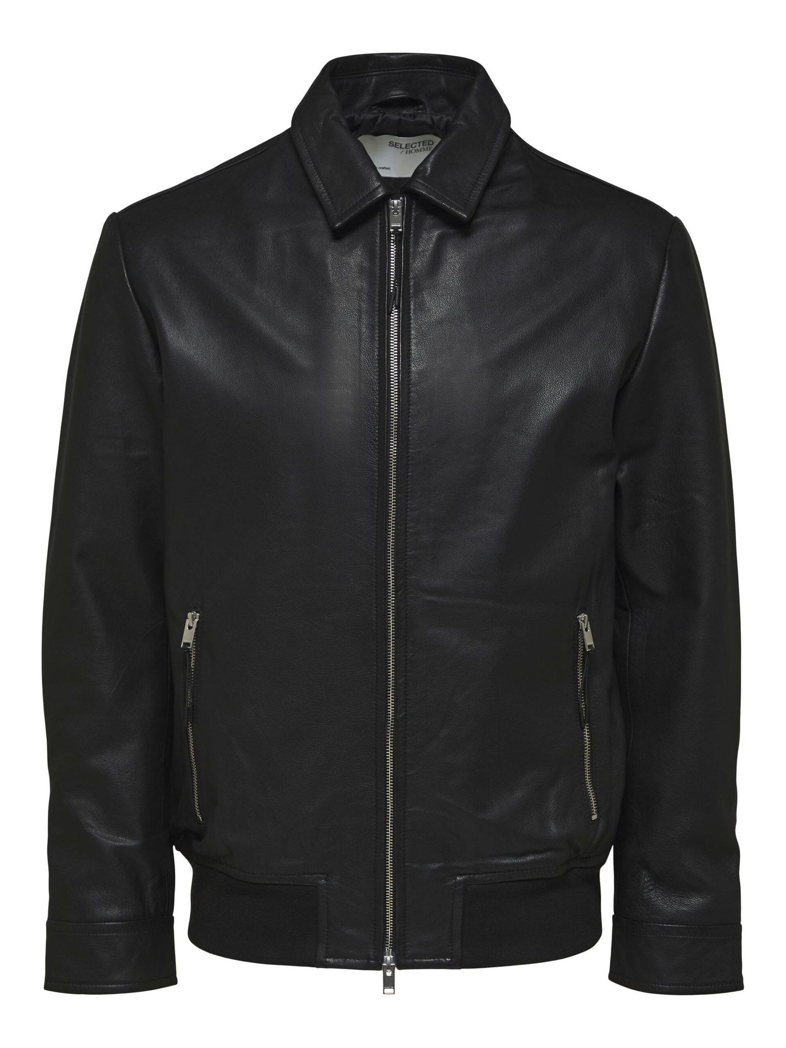 Shirt Collar Leather Racer Jacket - Leather Moto
