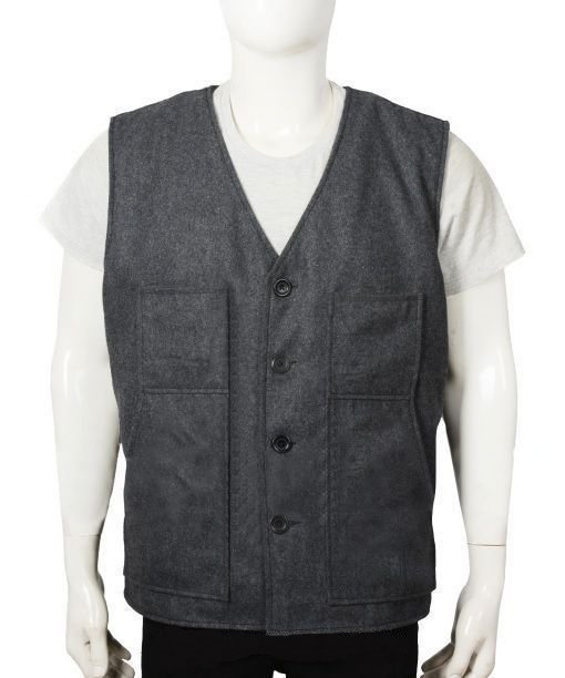 Yellowstone-John-Dutton-Grey-Wool-Vests-Leather-Moto