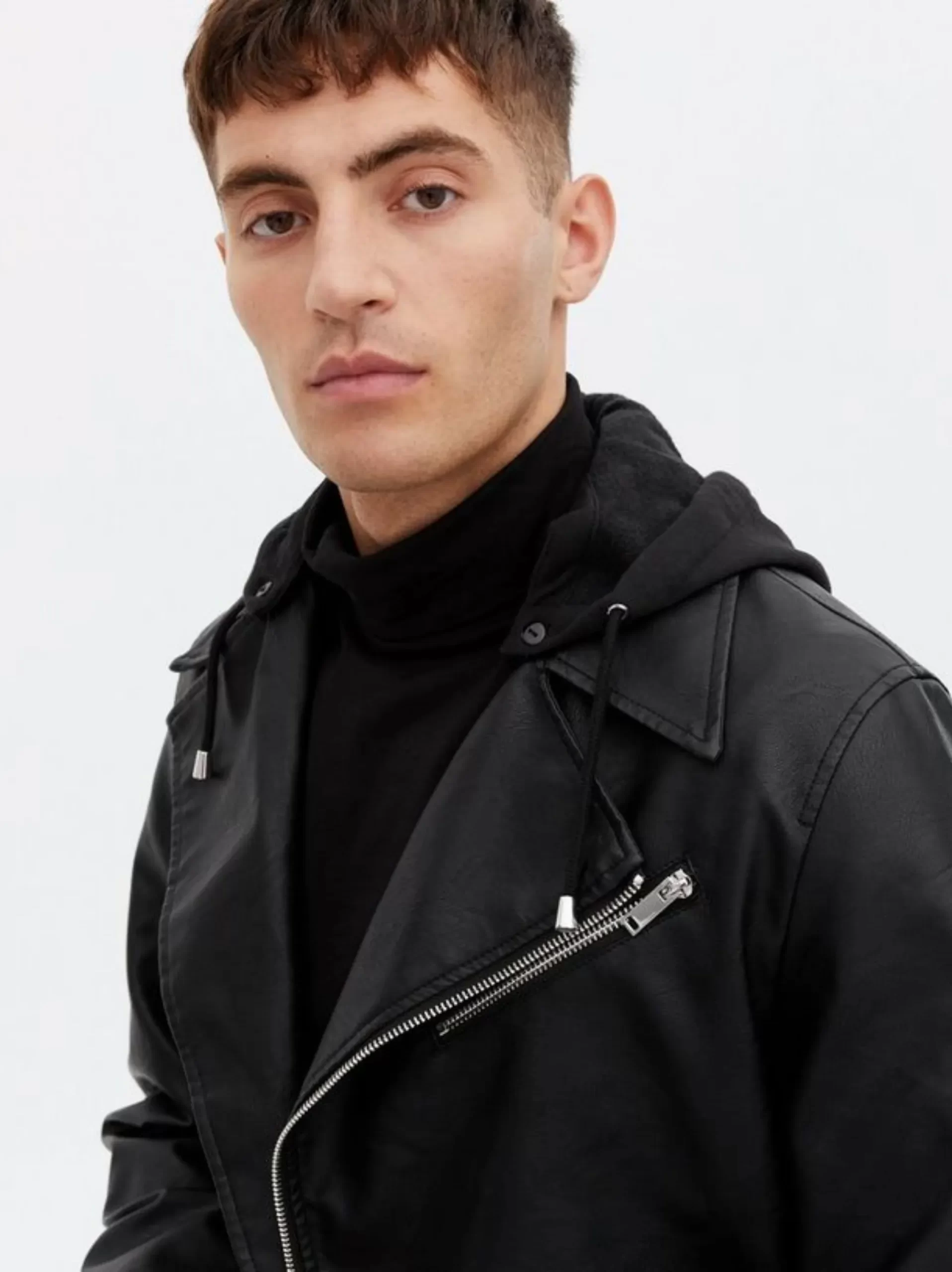 biker men black leather jacket