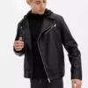 biker men black leather jacket closeup Face men