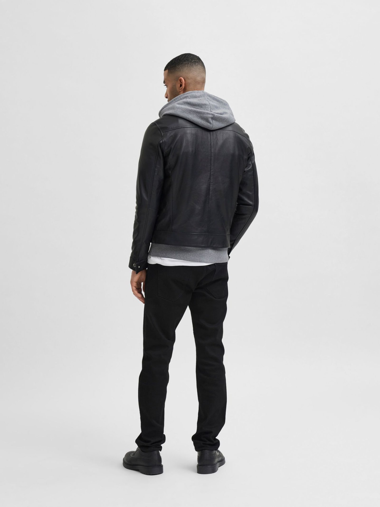 biker men black leather jacket