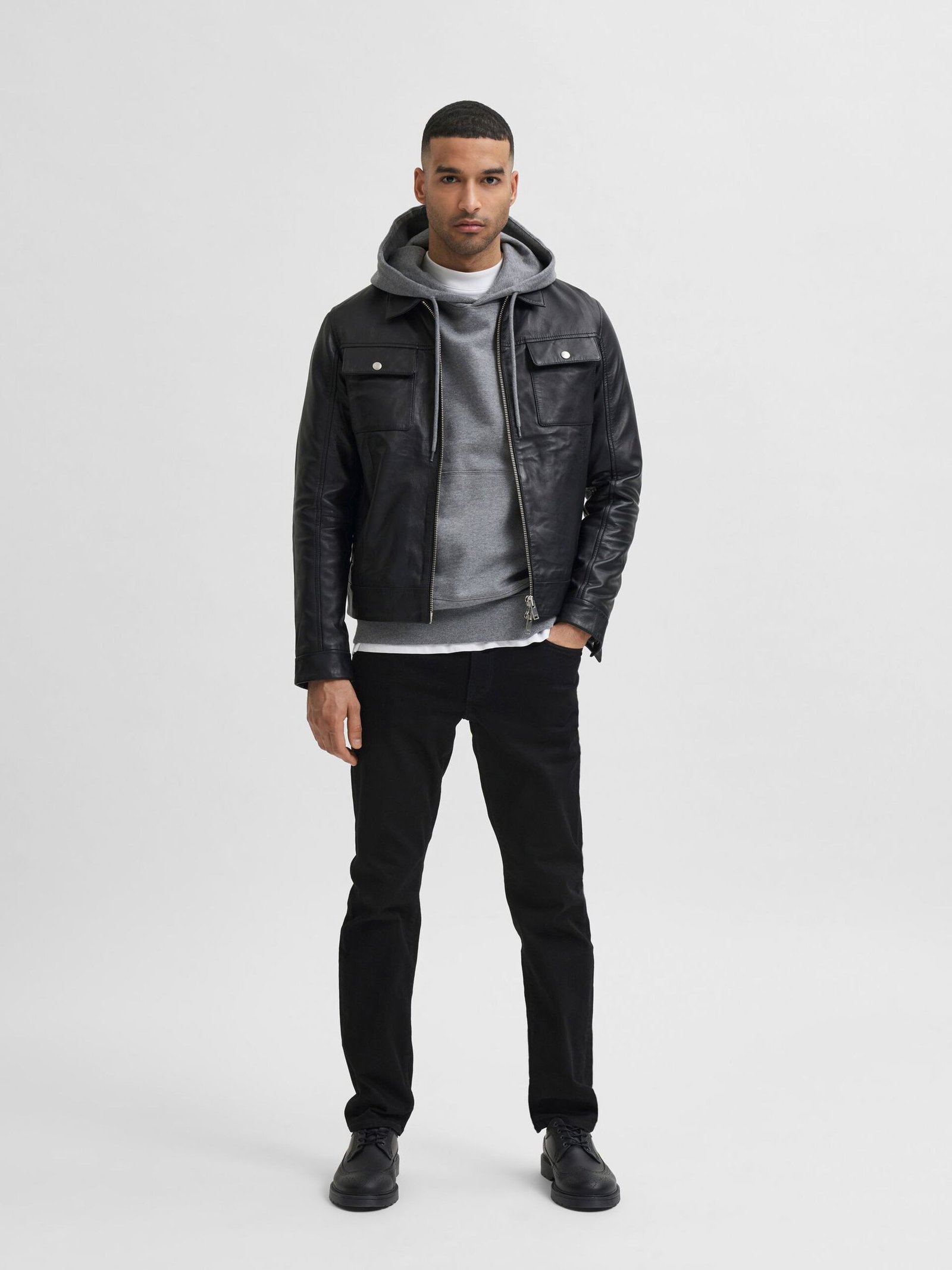 biker men black leather jacket
