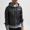biker men black leather jacket