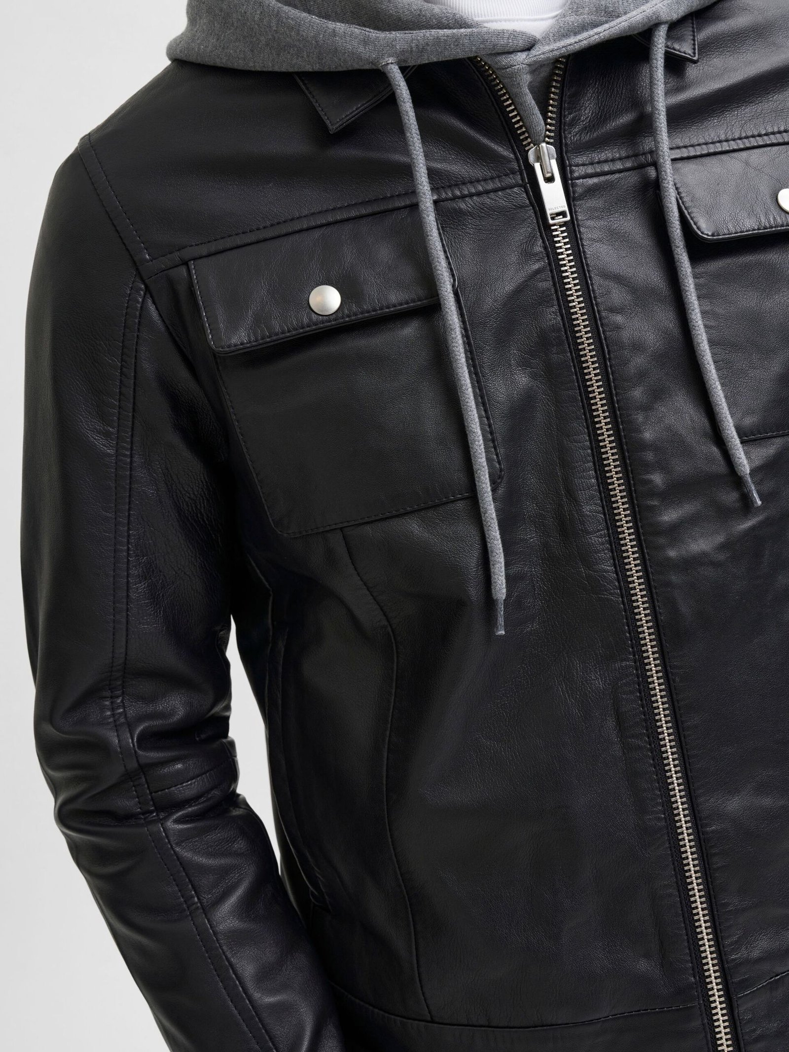 biker men black leather jacket