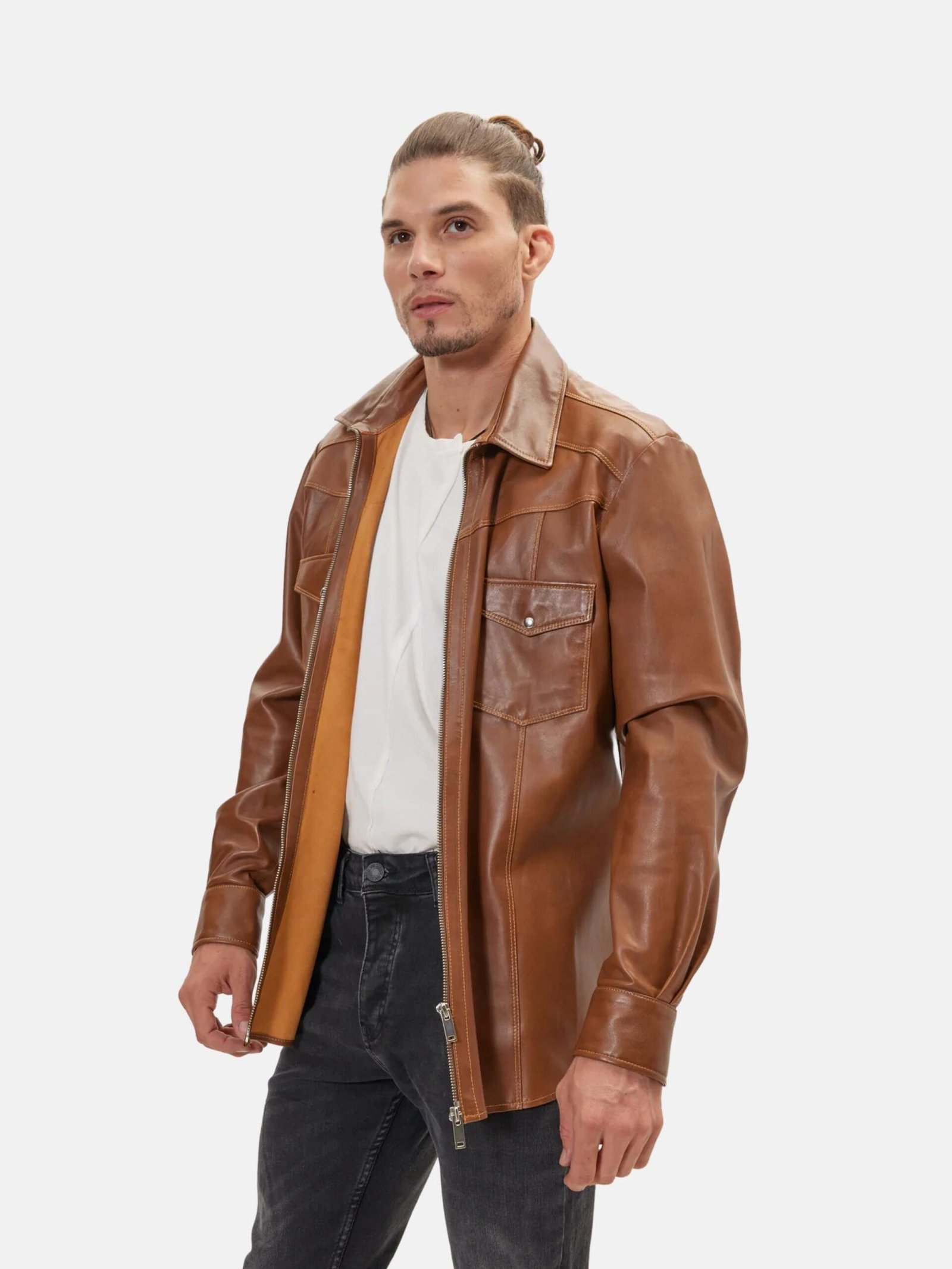 Men’s Shirt Style Genuine Brown Leather Jacket