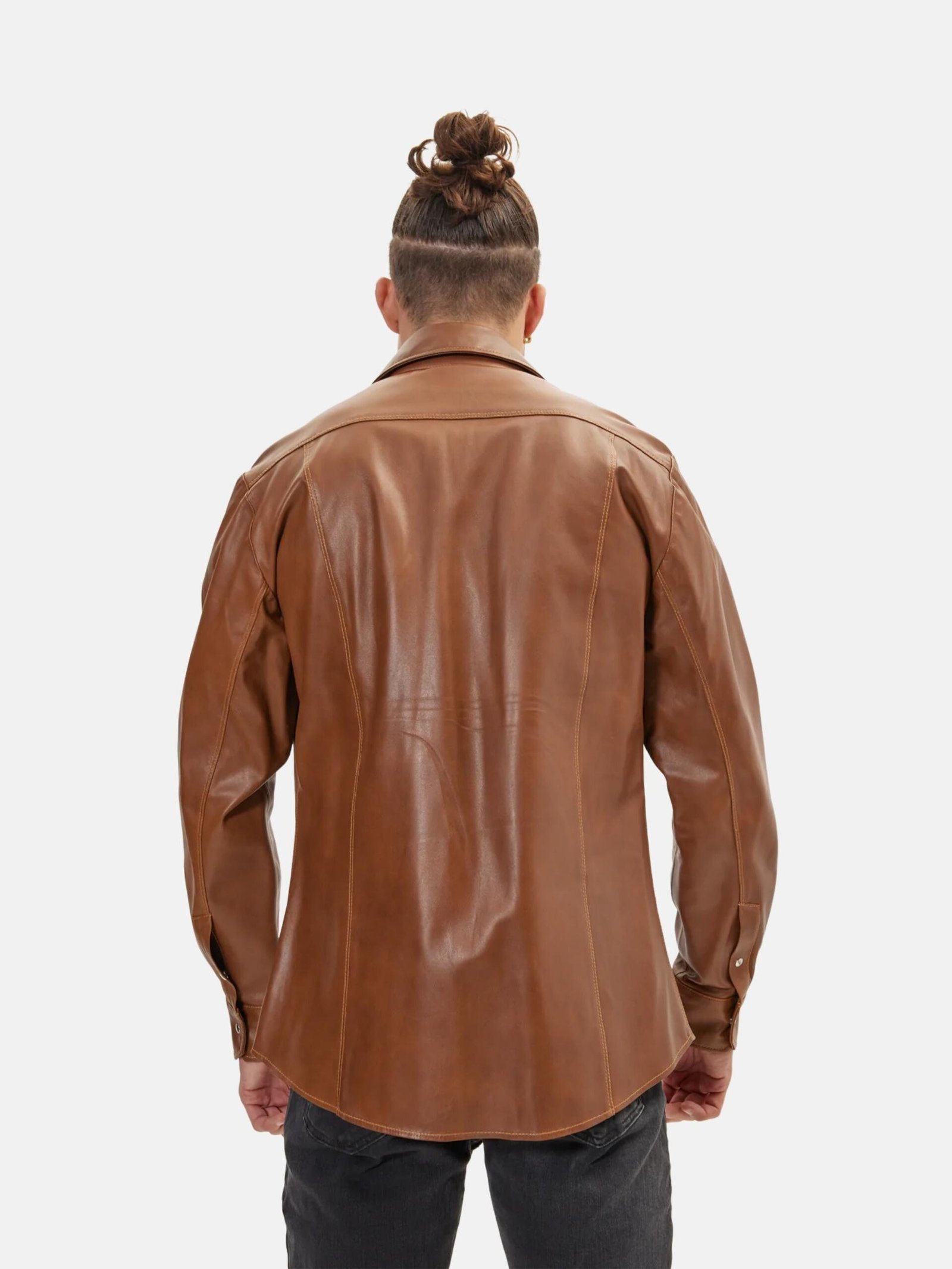Men’s Shirt Style Genuine Brown Leather Jacket 3