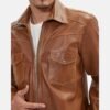 Men’s Shirt Style Genuine Brown Leather Jacket 5