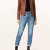 women cafe racer brown leather jacket 1
