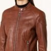 women cafe racer brown leather jacket 3