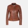 women cafe racer brown leather jackets