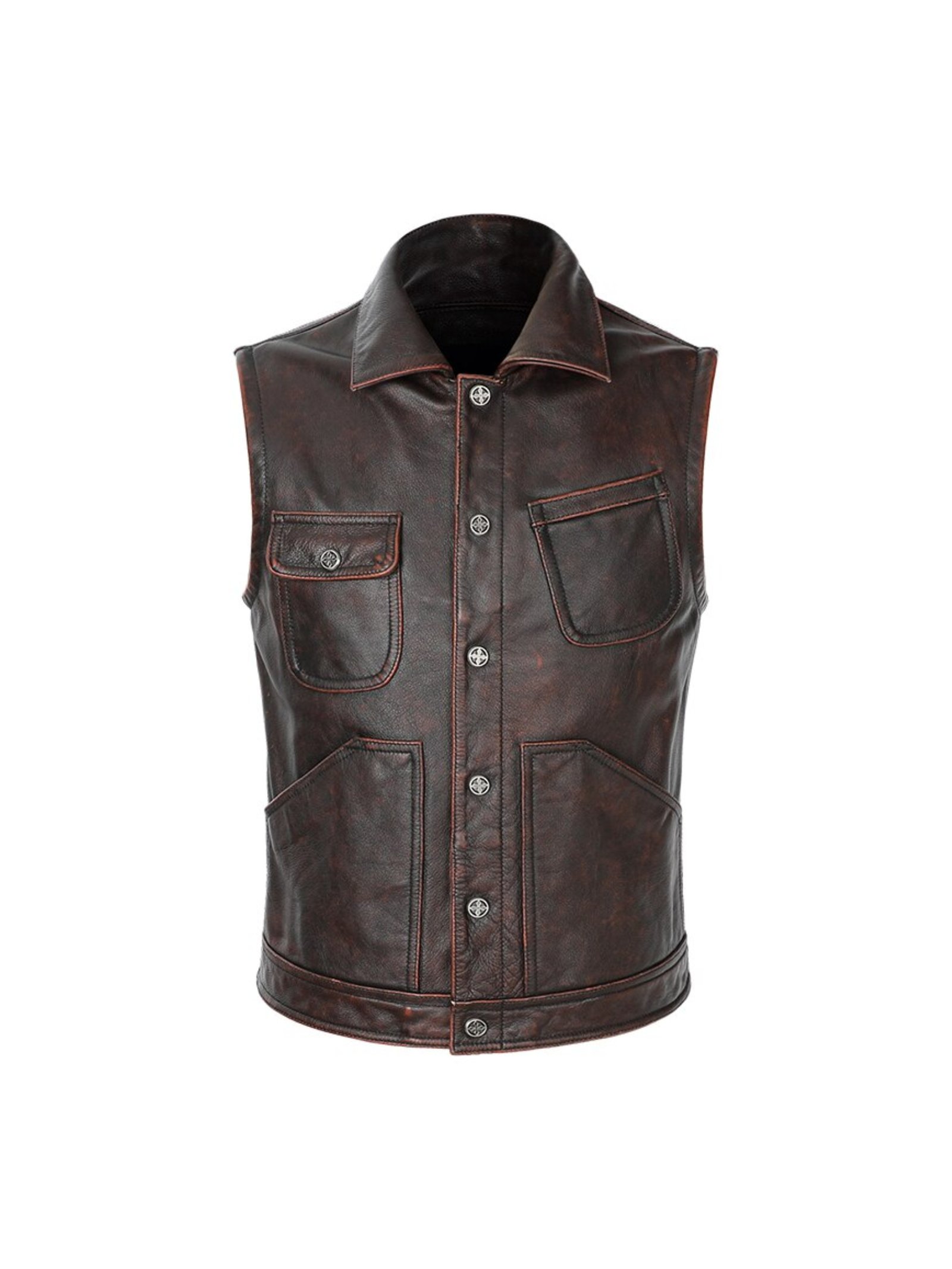 Biker Vest Genuine Cowhide Leather 2