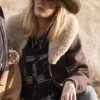 Yellowstone-beth-dutton-Brown-Wool-Coat-Leather-moto