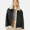 Women Shearling Bomber Flight Aviator Sheepskin Leather Jacket