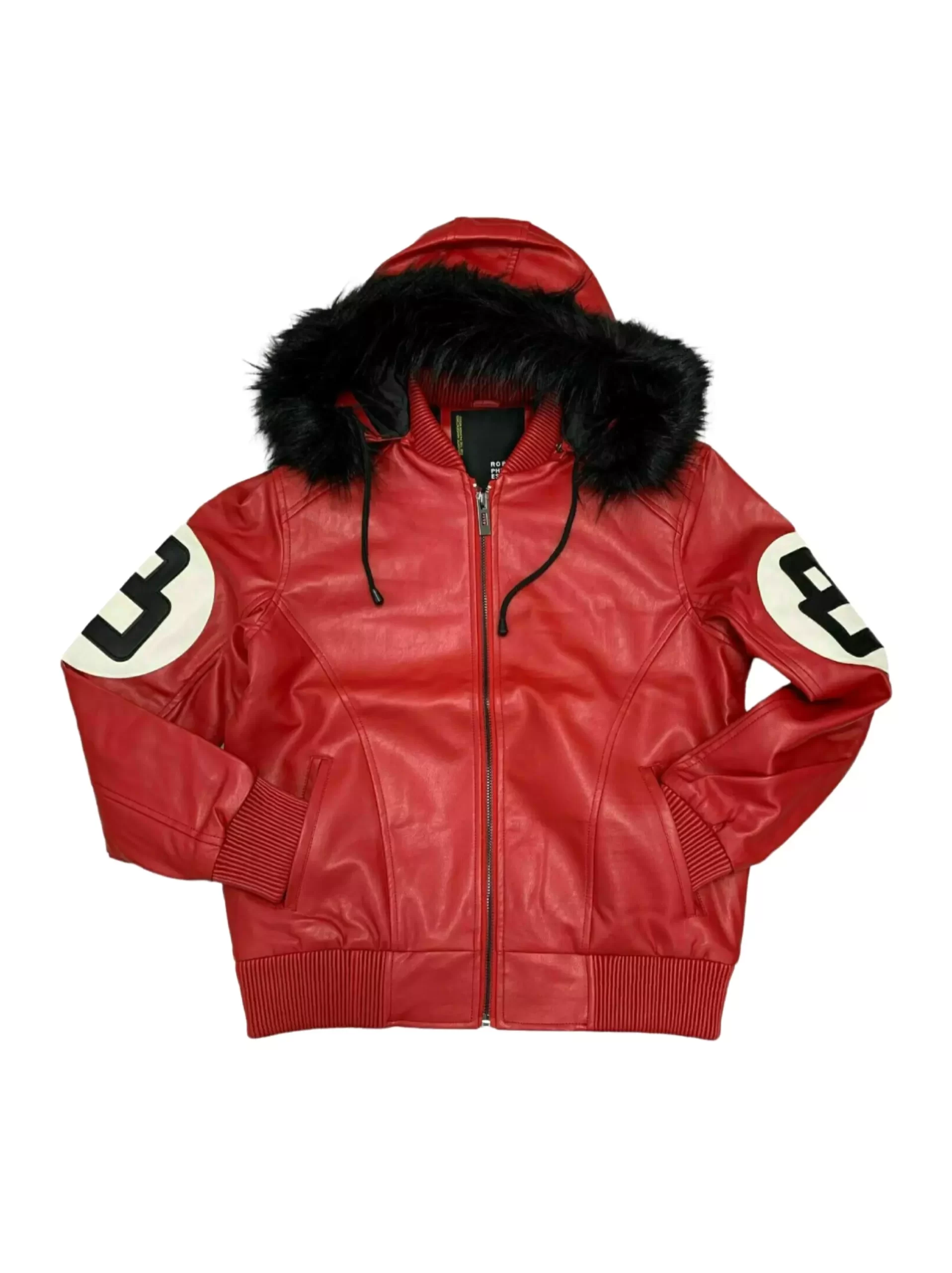 8 Ball Red Hooded Leather Jacket