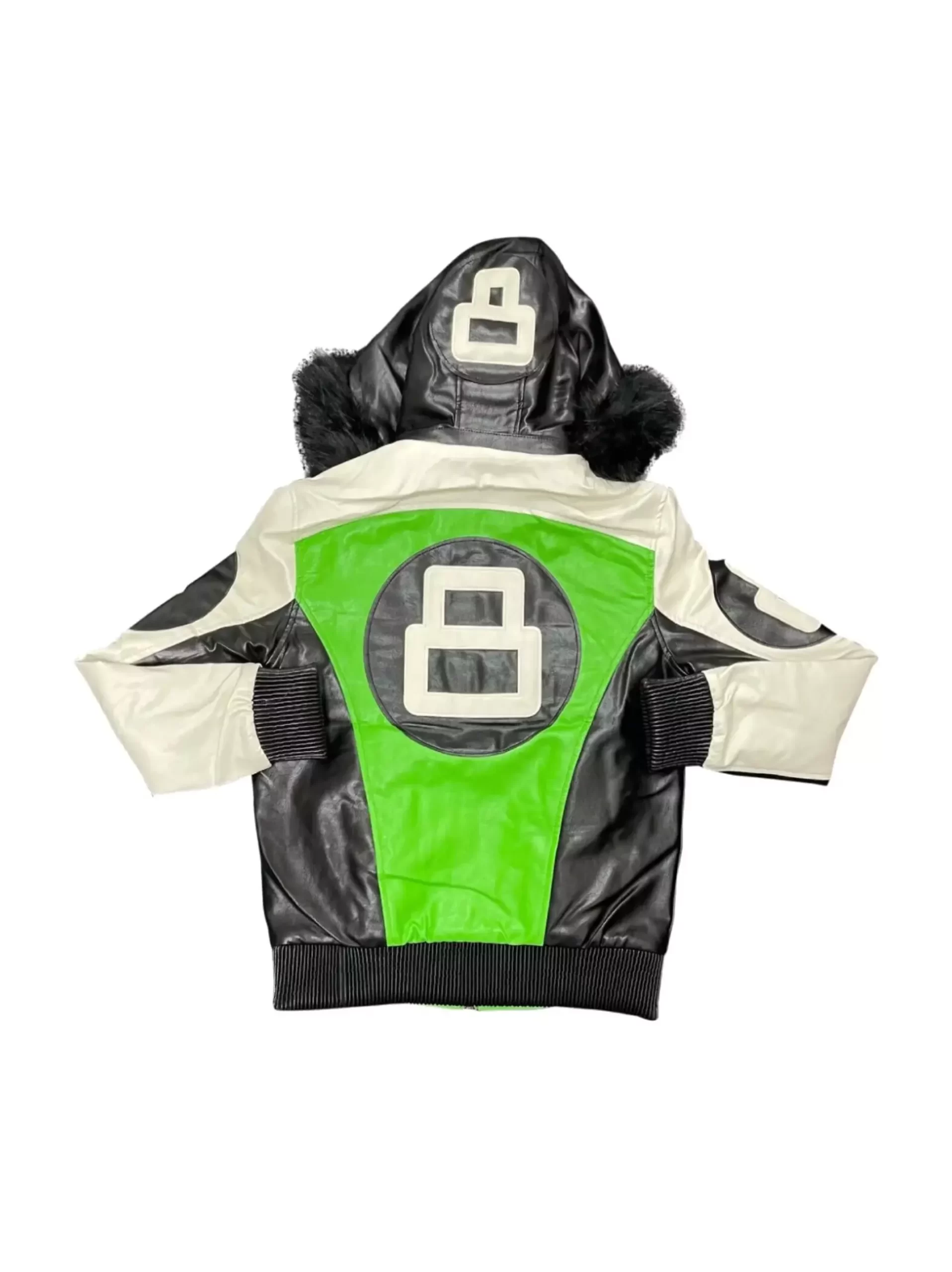 8 Ball Lime Jacket with Fur Hood Leather Jacket