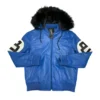 8 Ball Blue Hooded Leather Jacket