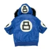 8 Ball Blue Hooded Leather Jacket