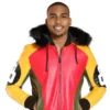 Men’s Tri Color 8 Ball Leather Jacket with Fur Hood